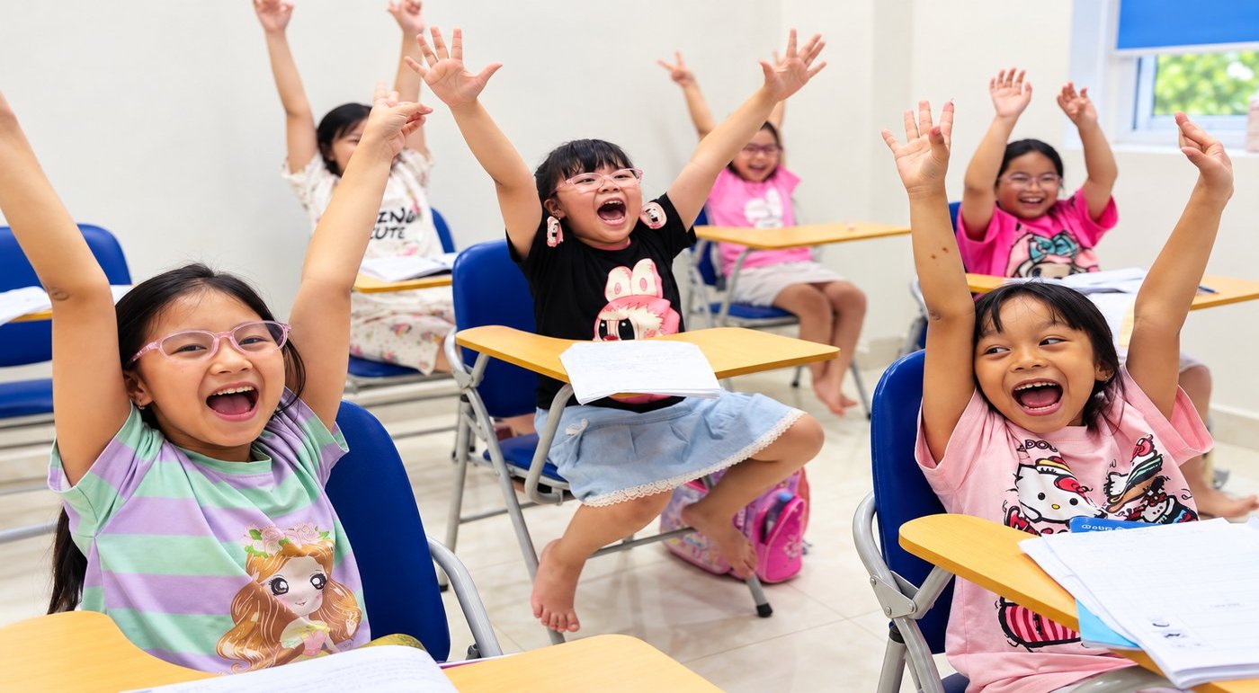 Các bé KITA hào hứng giơ tay phát biểu