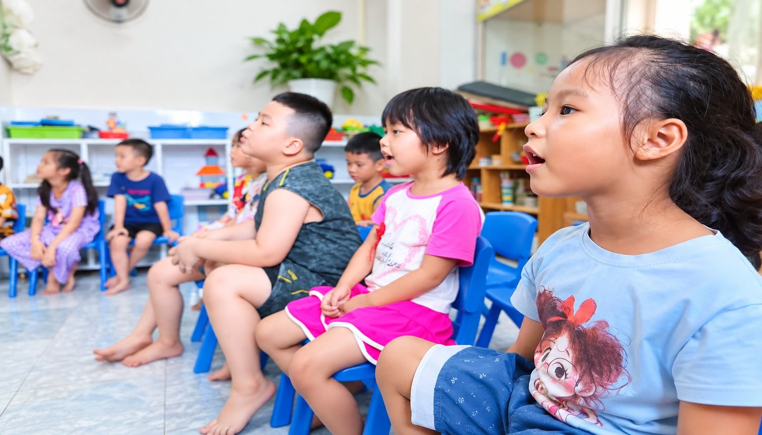 Các bé chăm chú trong giờ Storytelling tại KITA